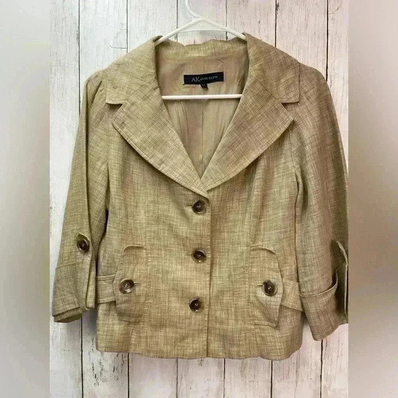 Anne Klein Jackets & Blazers - Anne Klein Lightweight Blazer Size 4p 3/4 Sleeve Tan/Beige Work/Career 100%Linen